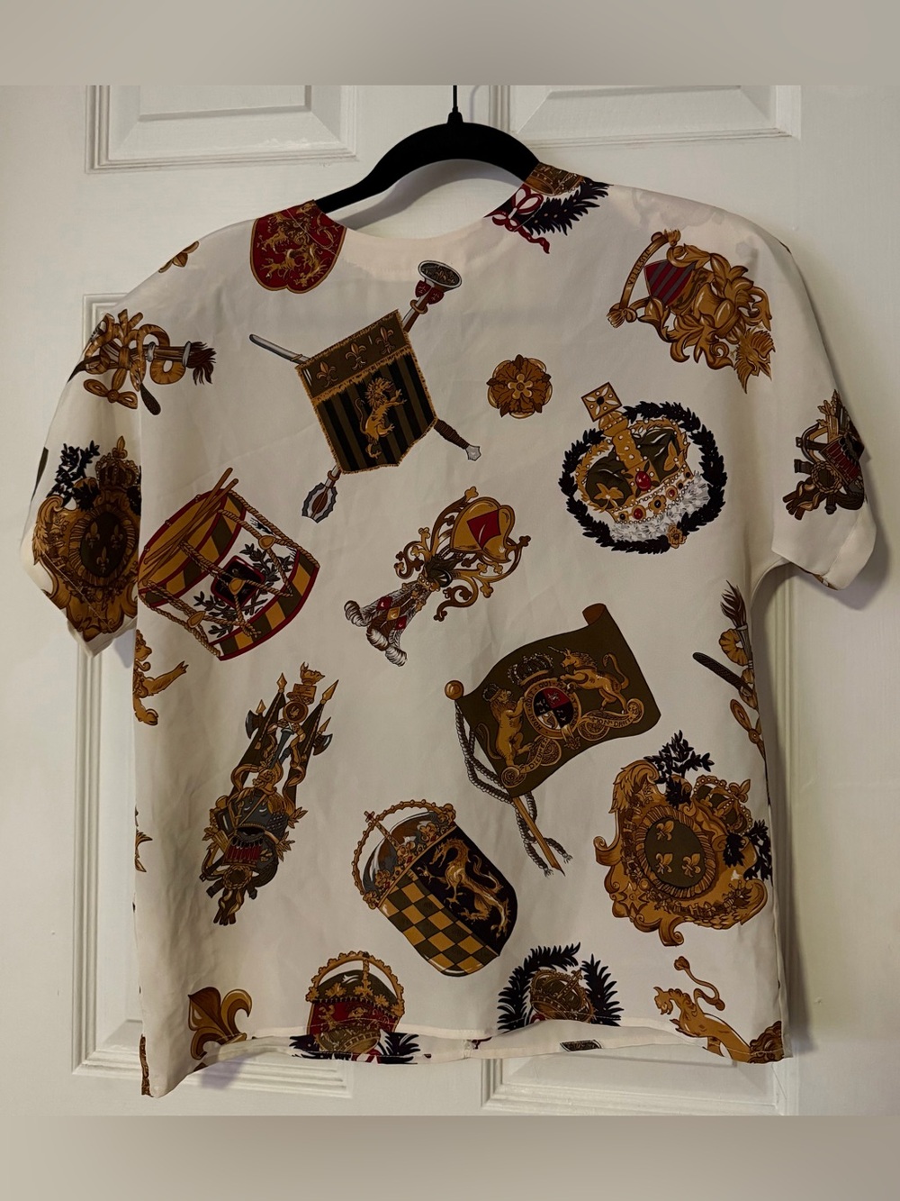 Vintage Renaissance Sportswear Baroque Heraldic Blouse Small 80s 90s Shoulder